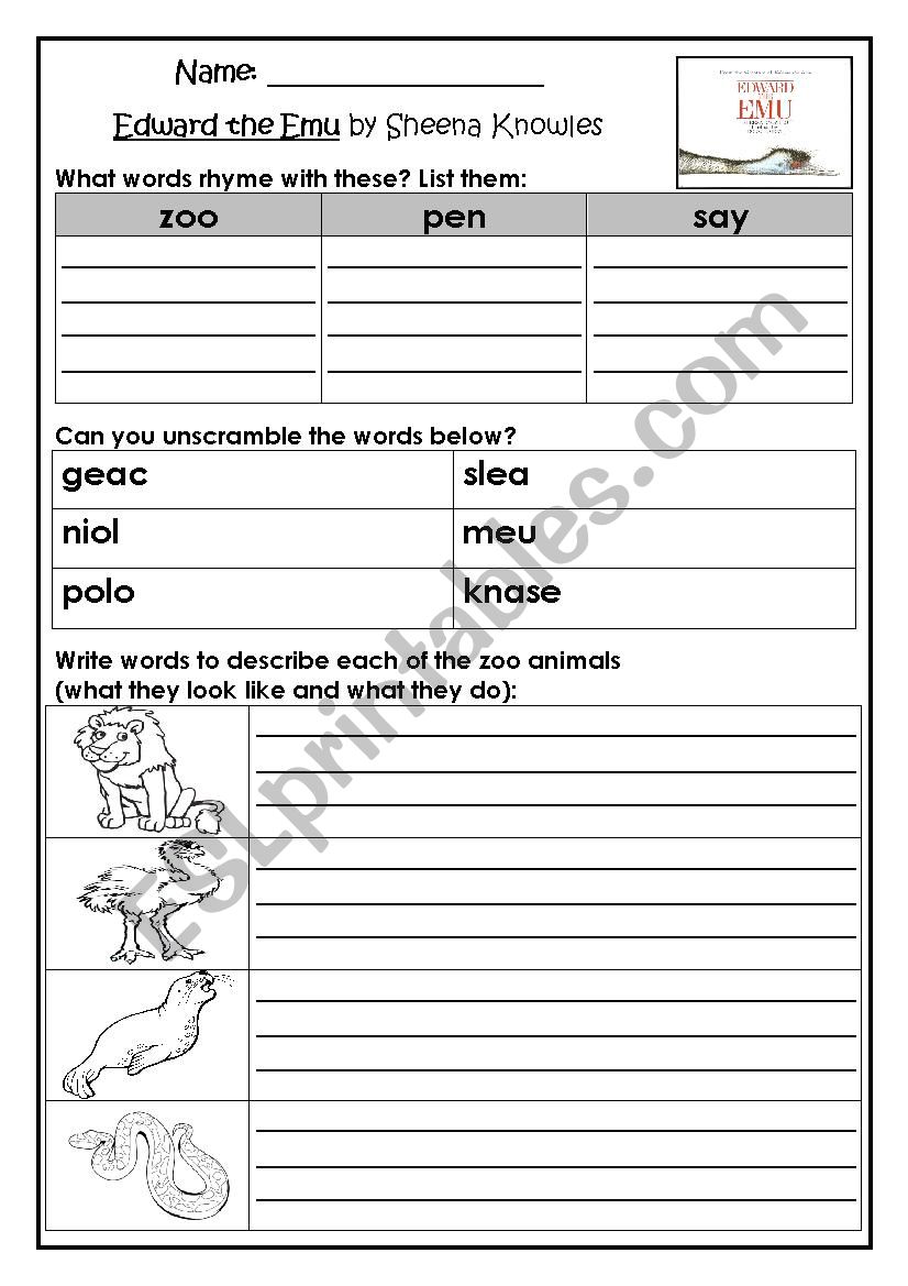 Edward the Emu Worksheets worksheet