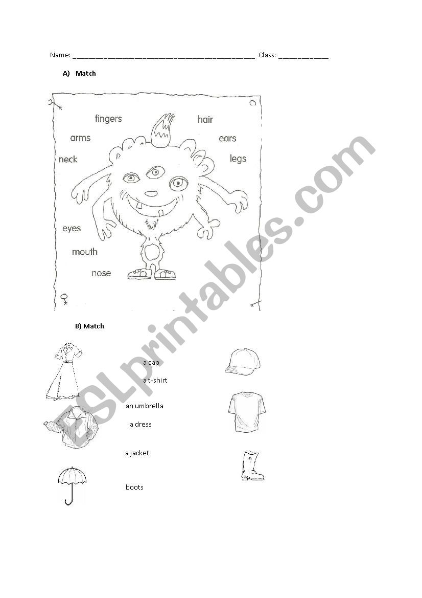 Body parts, clothes, weather worksheet