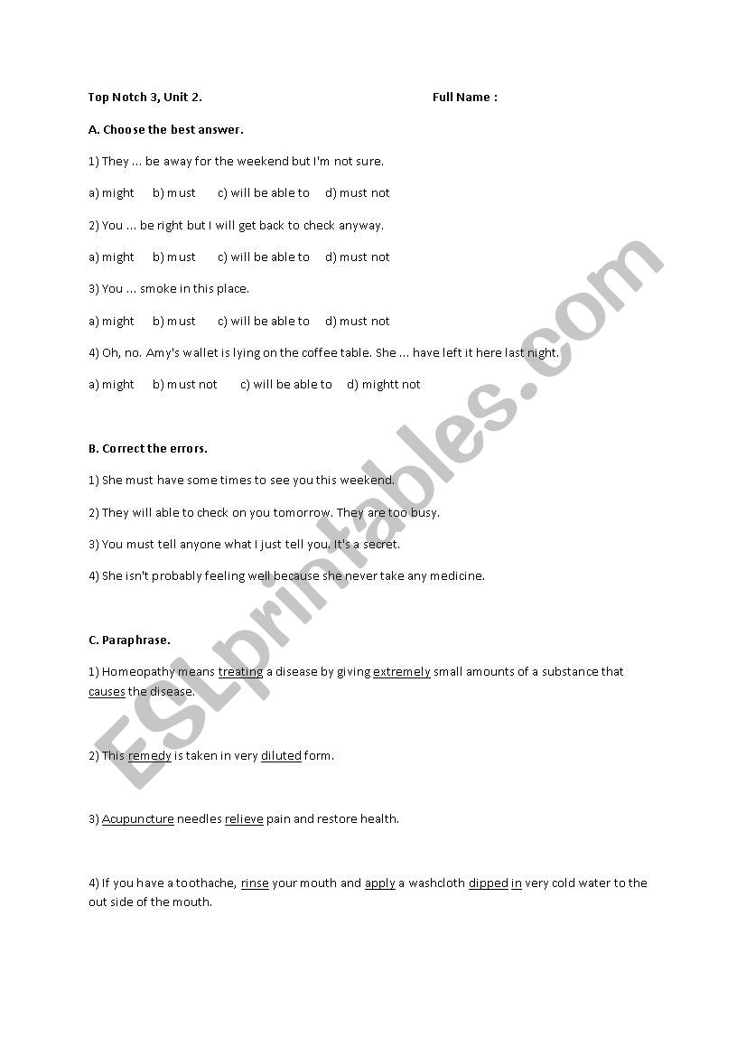 Modals QUIz worksheet