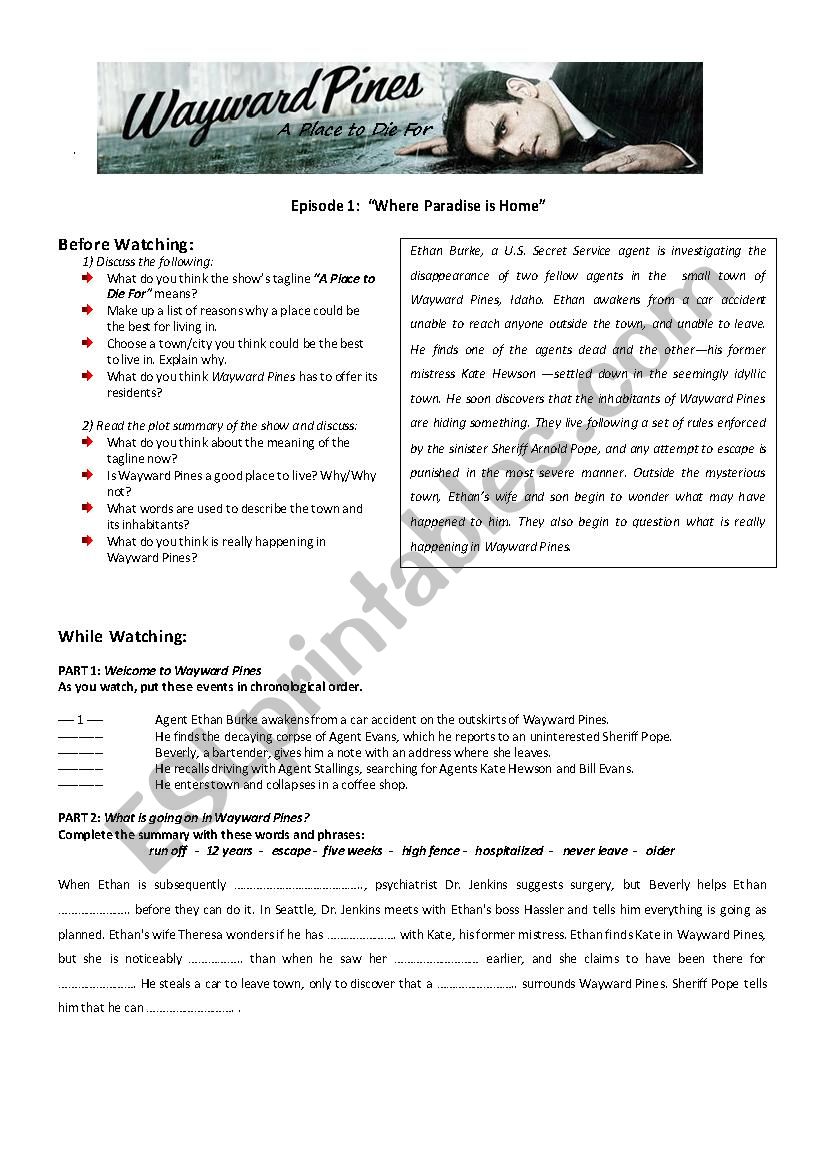 Wayward Pines - Episode 1 worksheet (part 1)