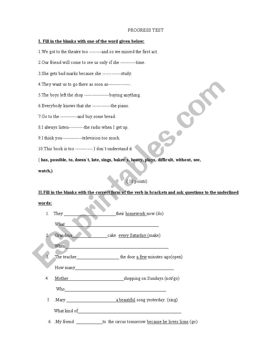 test 4th grade worksheet