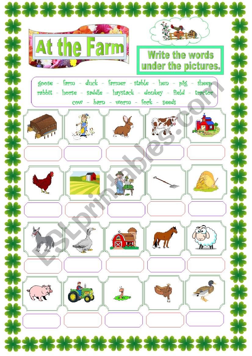 At the Farm worksheet