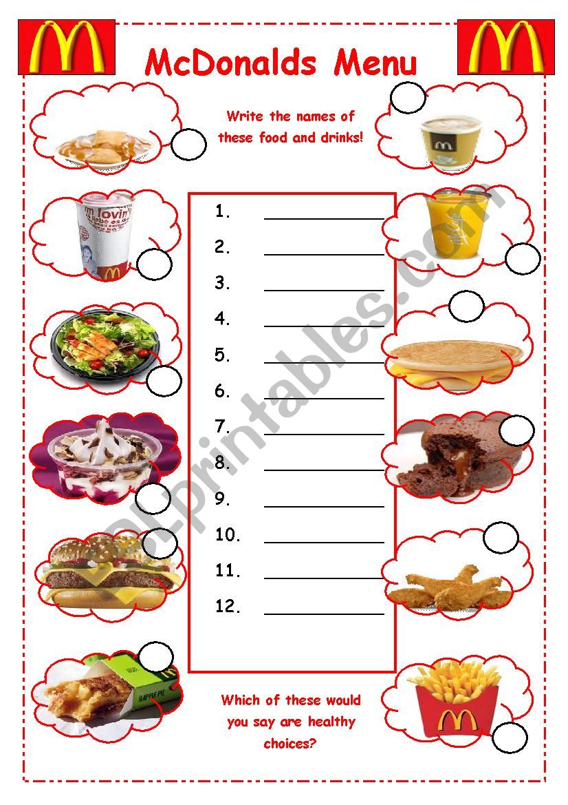 Mcdonalds vocabulary worksheet