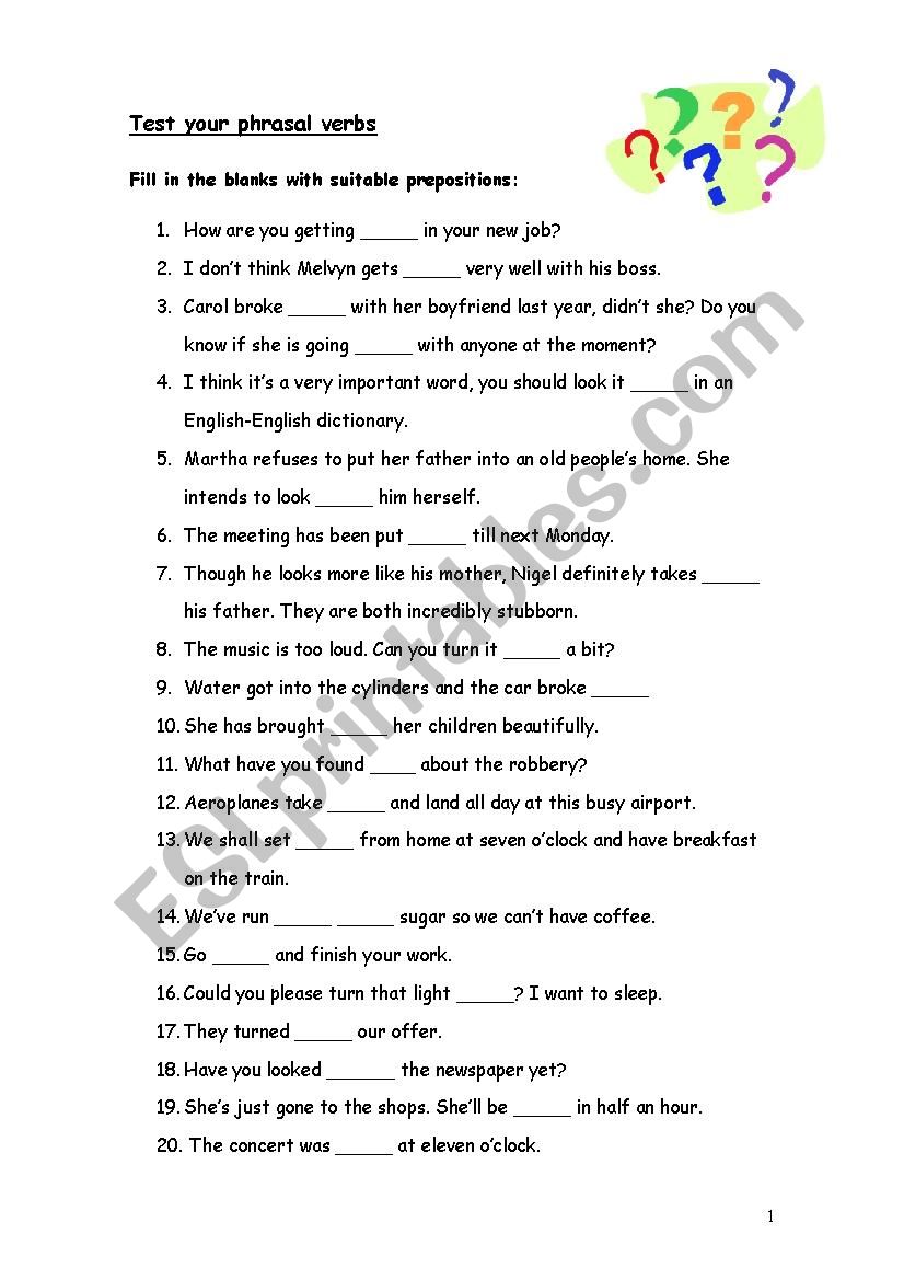 Test your phrasal verbs worksheet