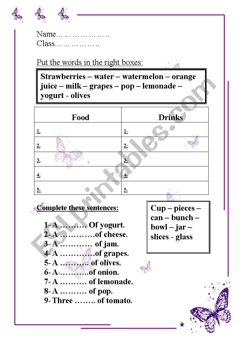 classification  worksheet