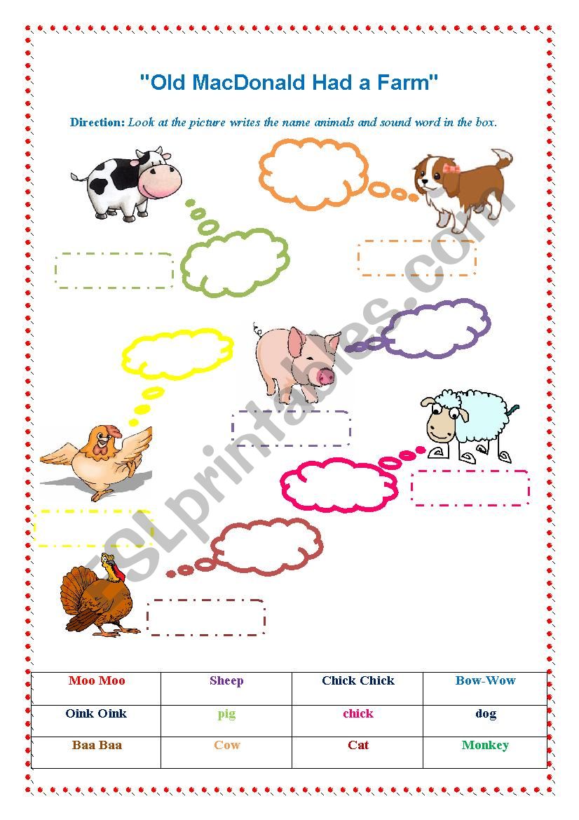 Maching sound animals worksheet