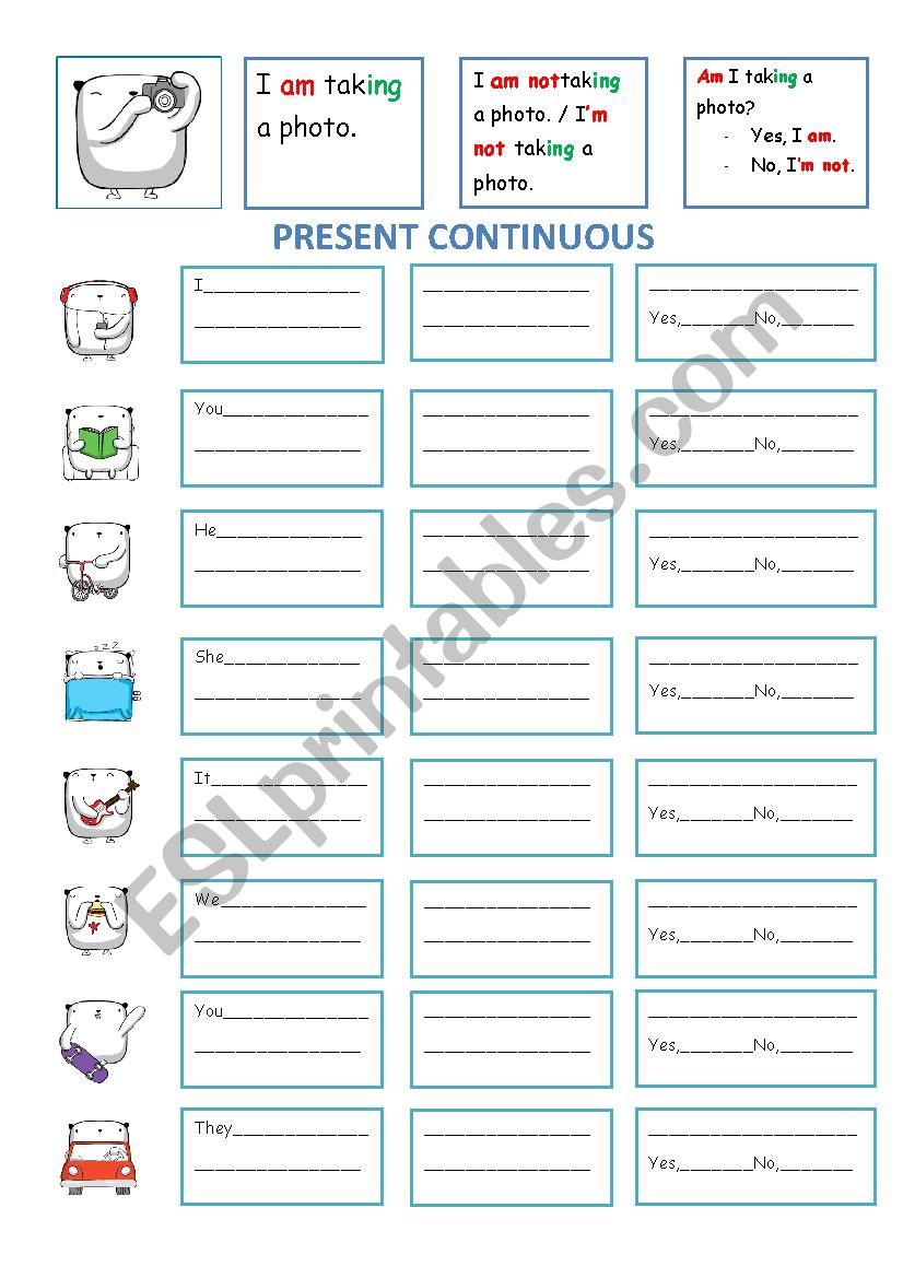 Present Continuous form worksheet