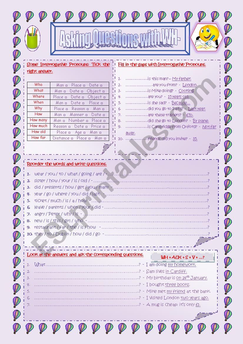 Asking Questions using WH- worksheet