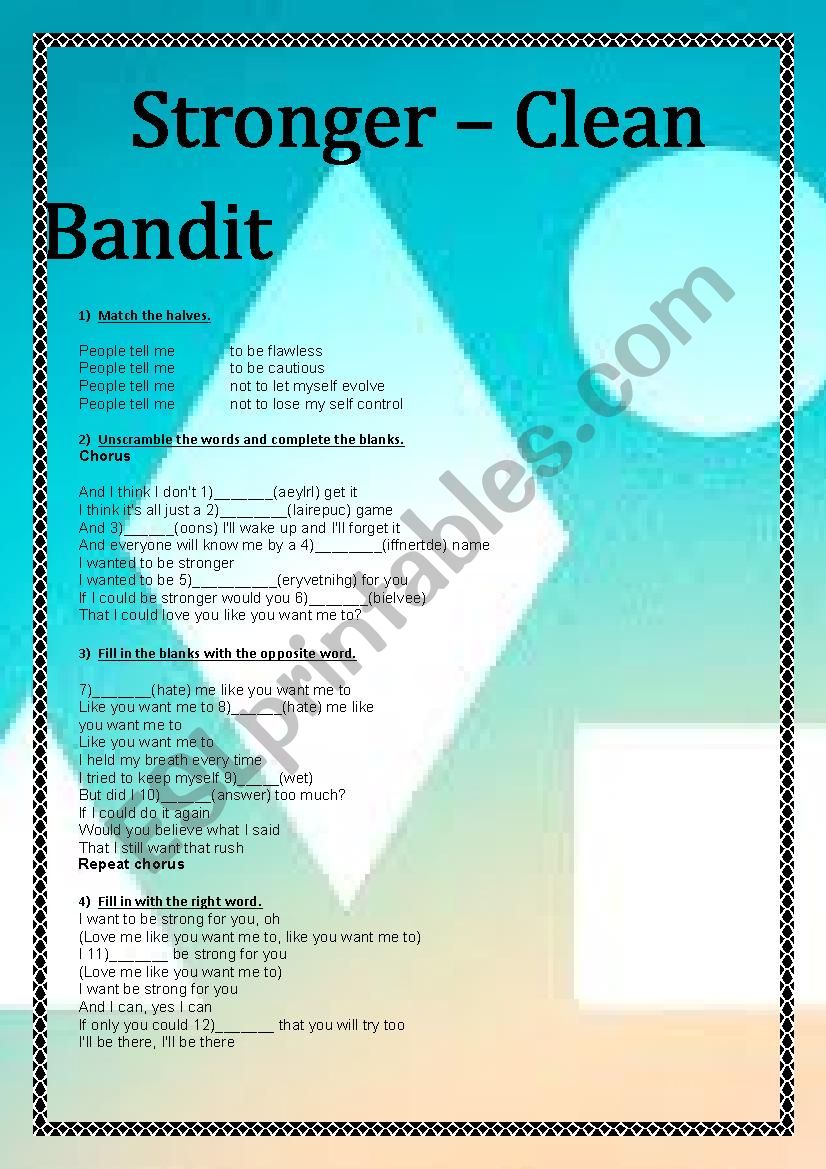 Stronger Clean Bandit worksheet