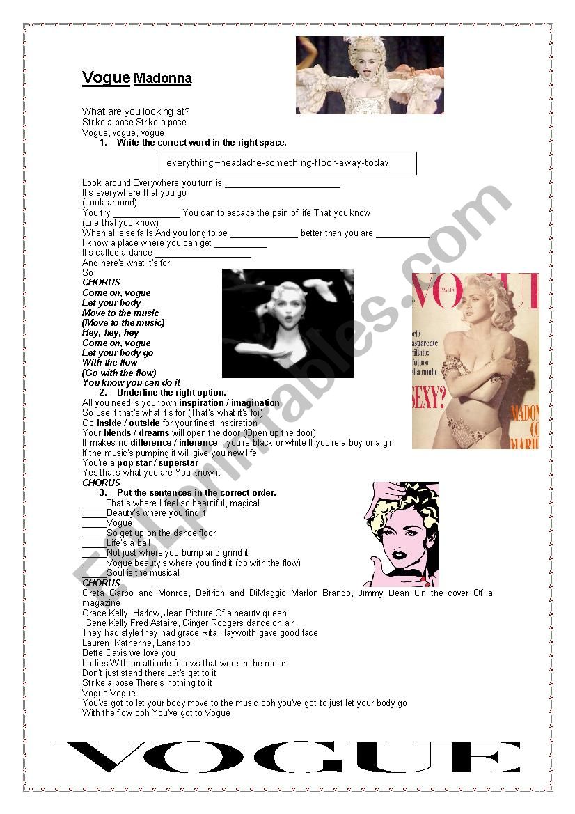 Vogue Madonna worksheet
