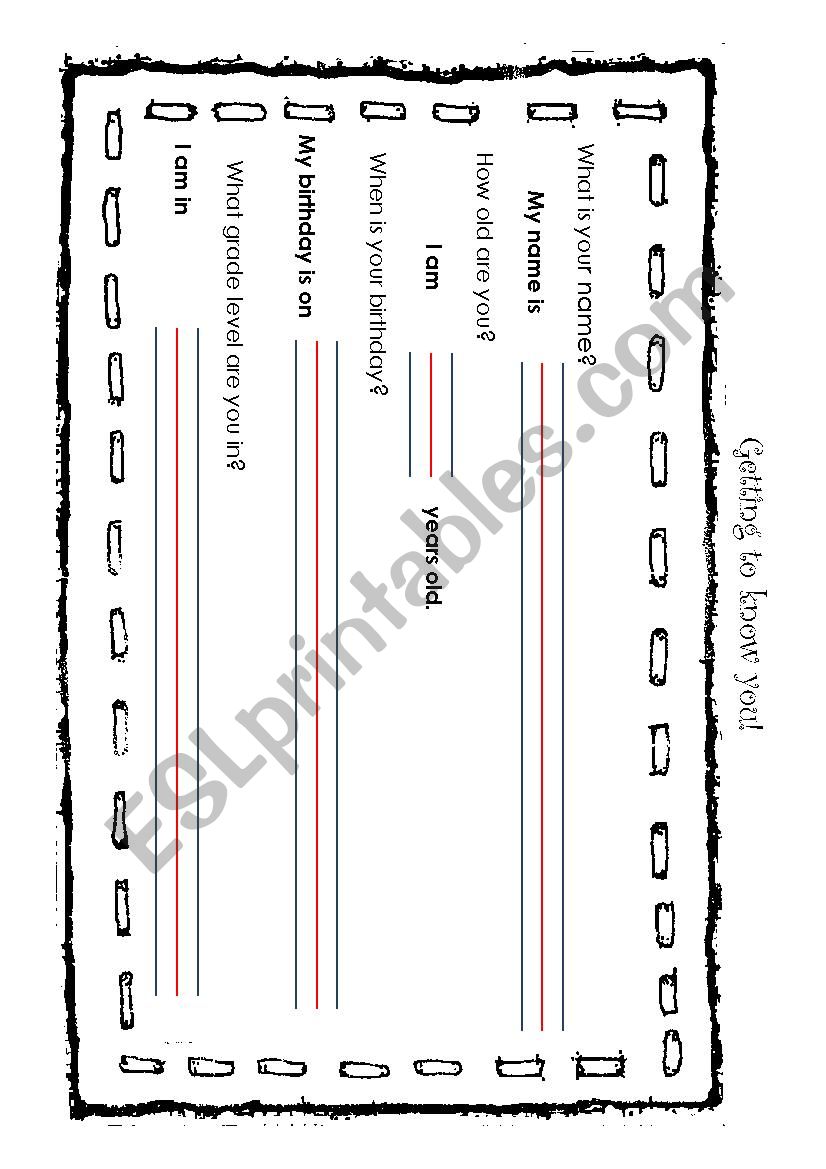 Getting to know you! worksheet