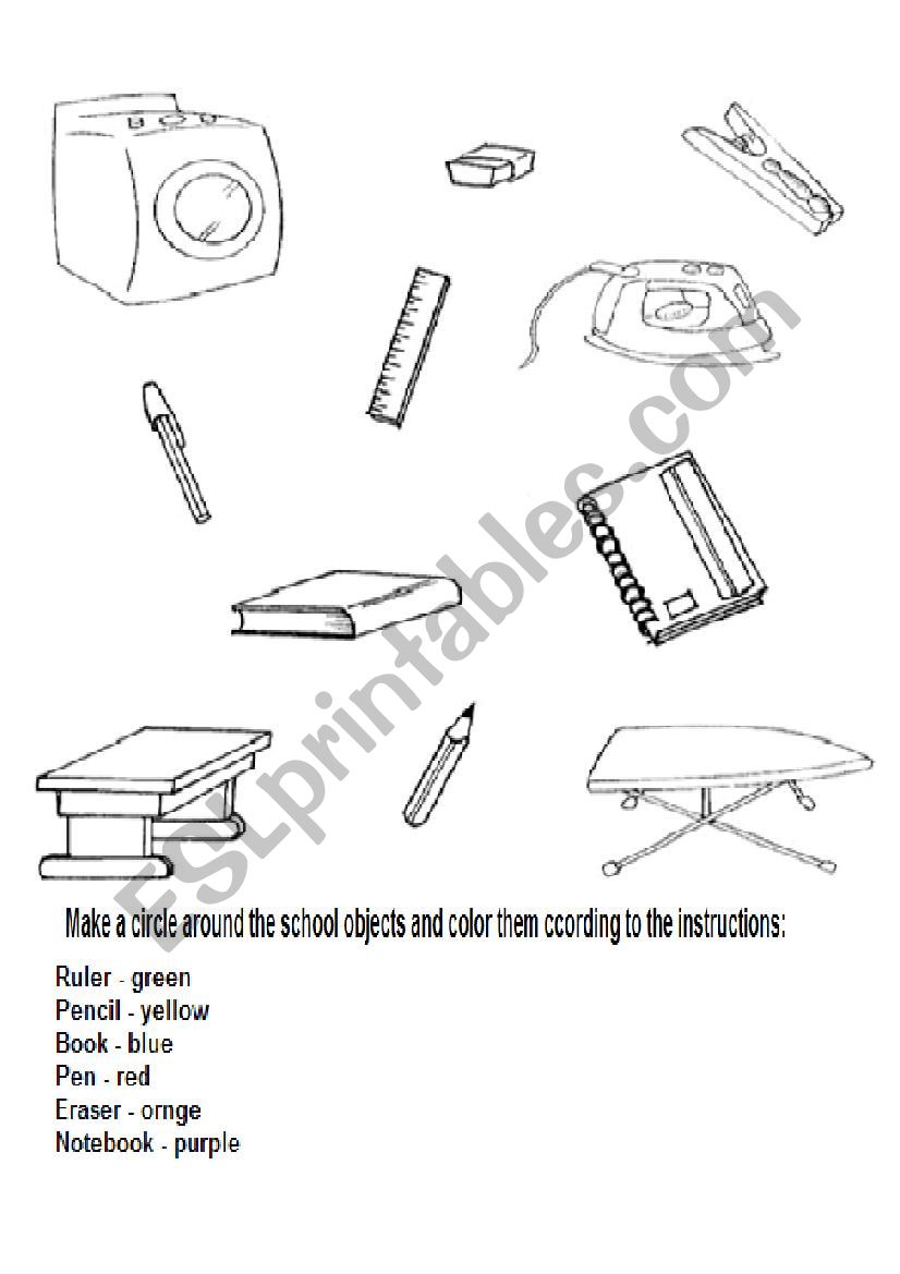 Identify school objects worksheet