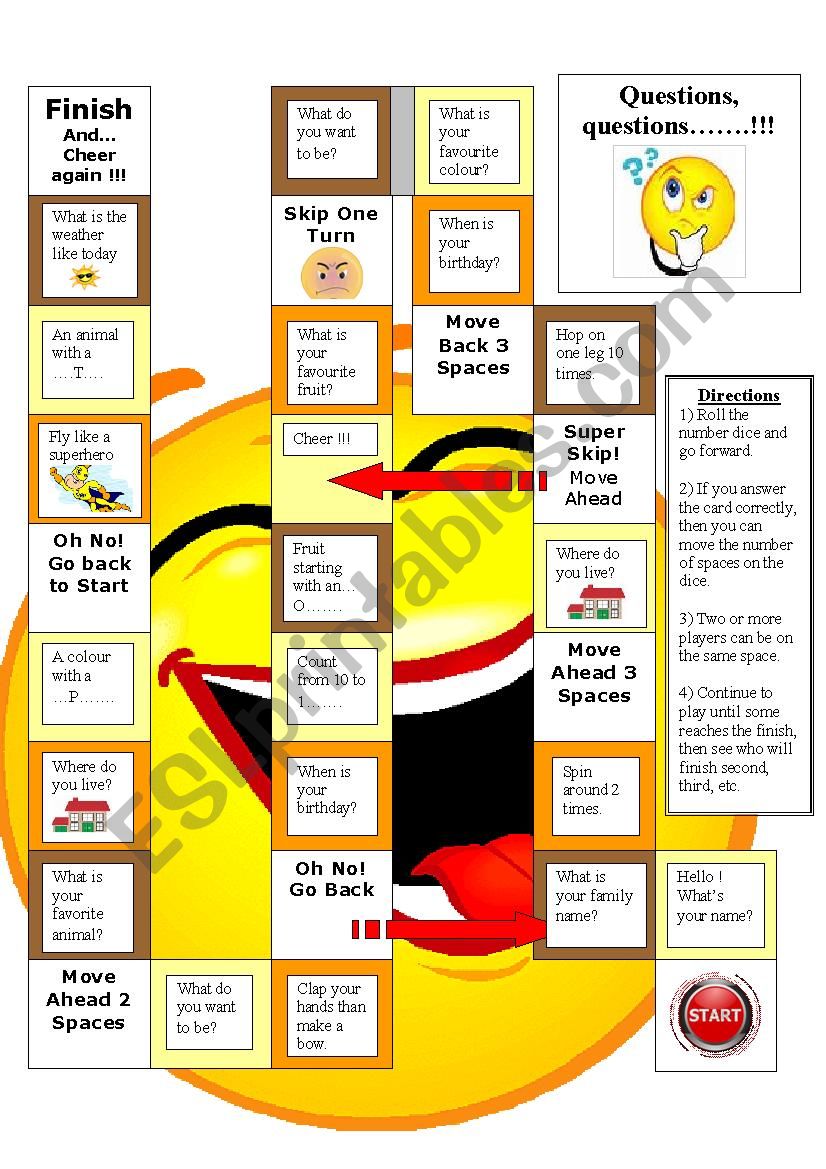 Boardgame for young learners: Personal questions.