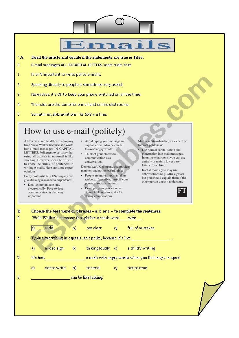   emails worksheet