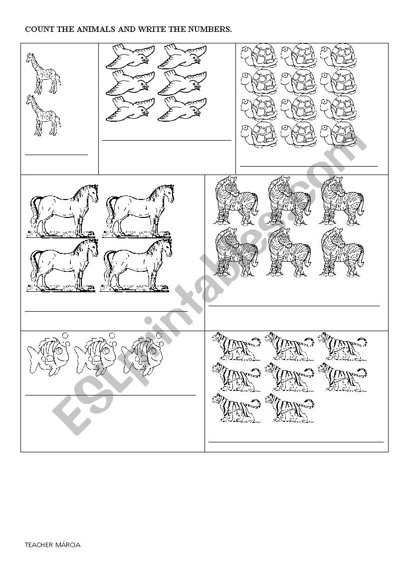 ANIMALS AND NUMBERS worksheet