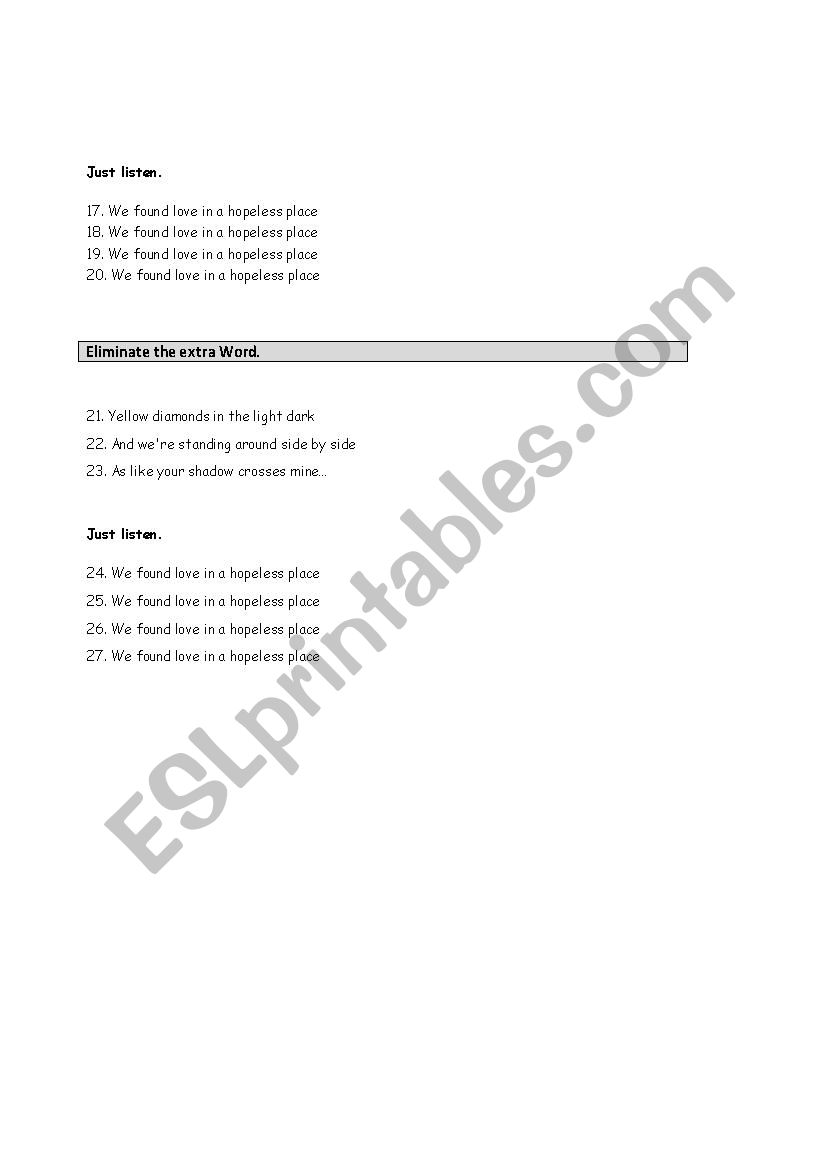 SONG, RIHANNA, RUSSIAN ROULETTE - ESL worksheet by isabel2010