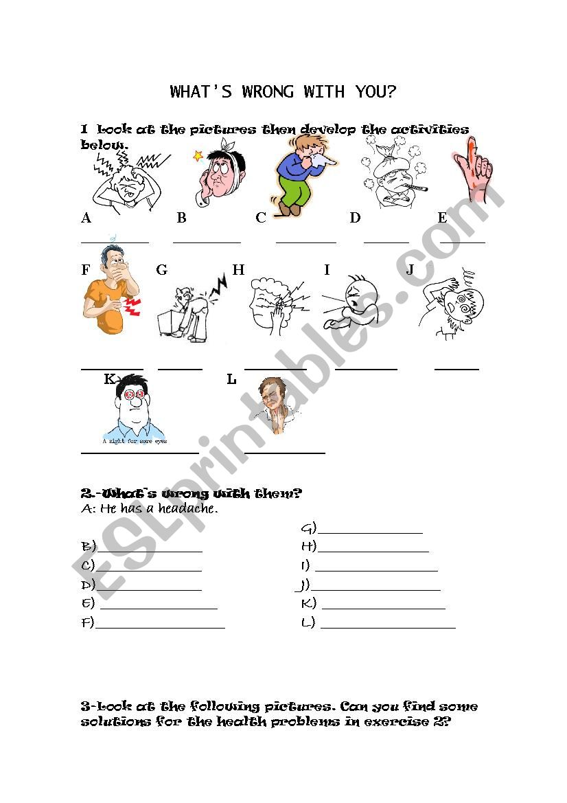 health problems worksheet