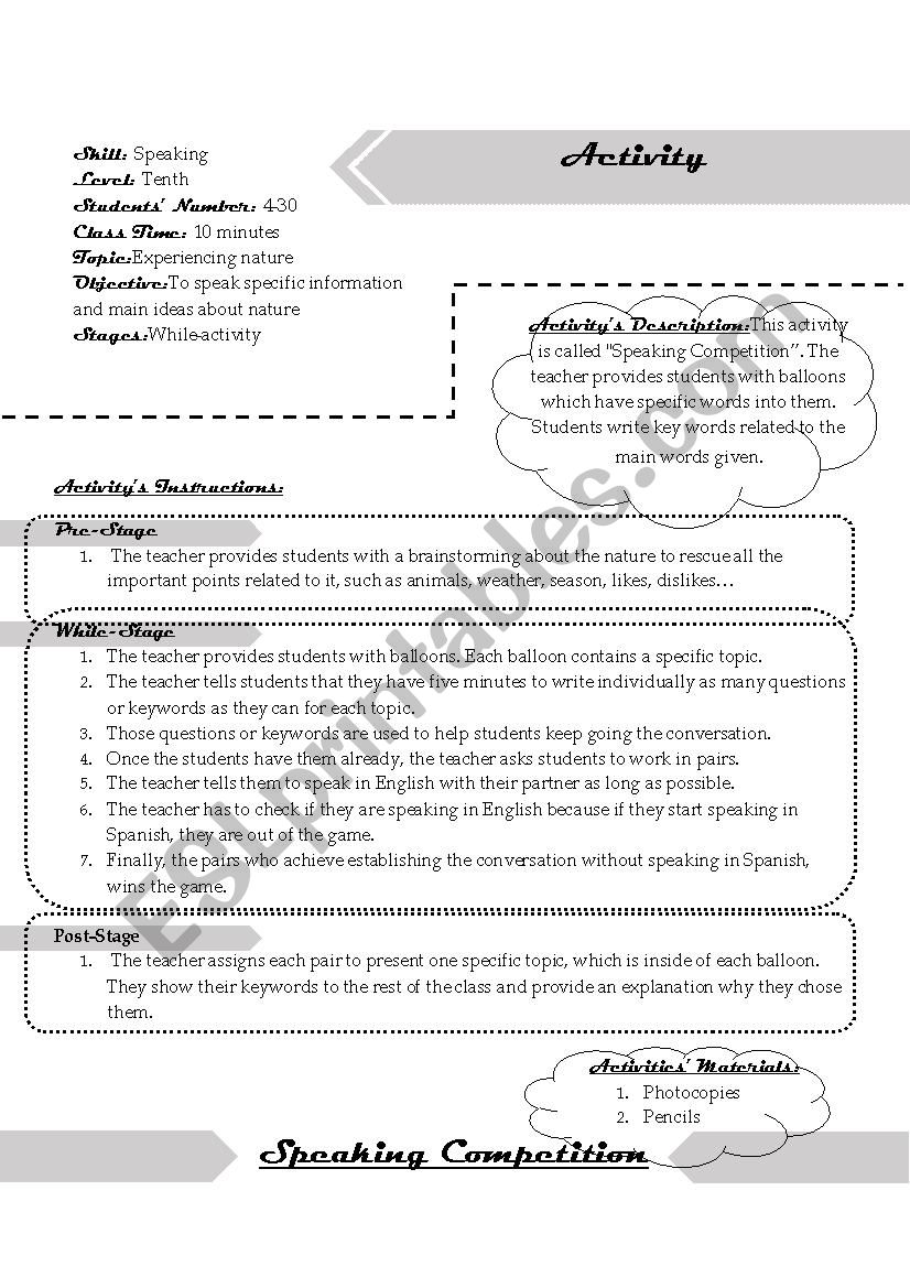 speaking competition  worksheet