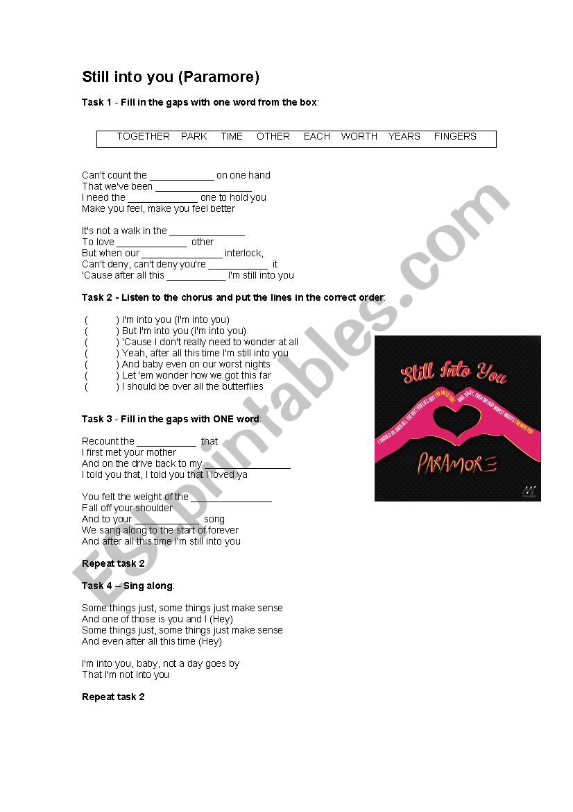 Still into you by Paramore worksheet
