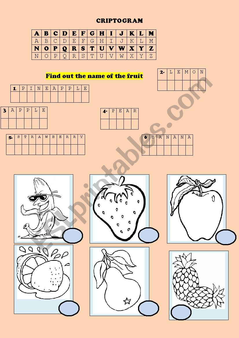 FRUIT CRIPTOGRAM worksheet