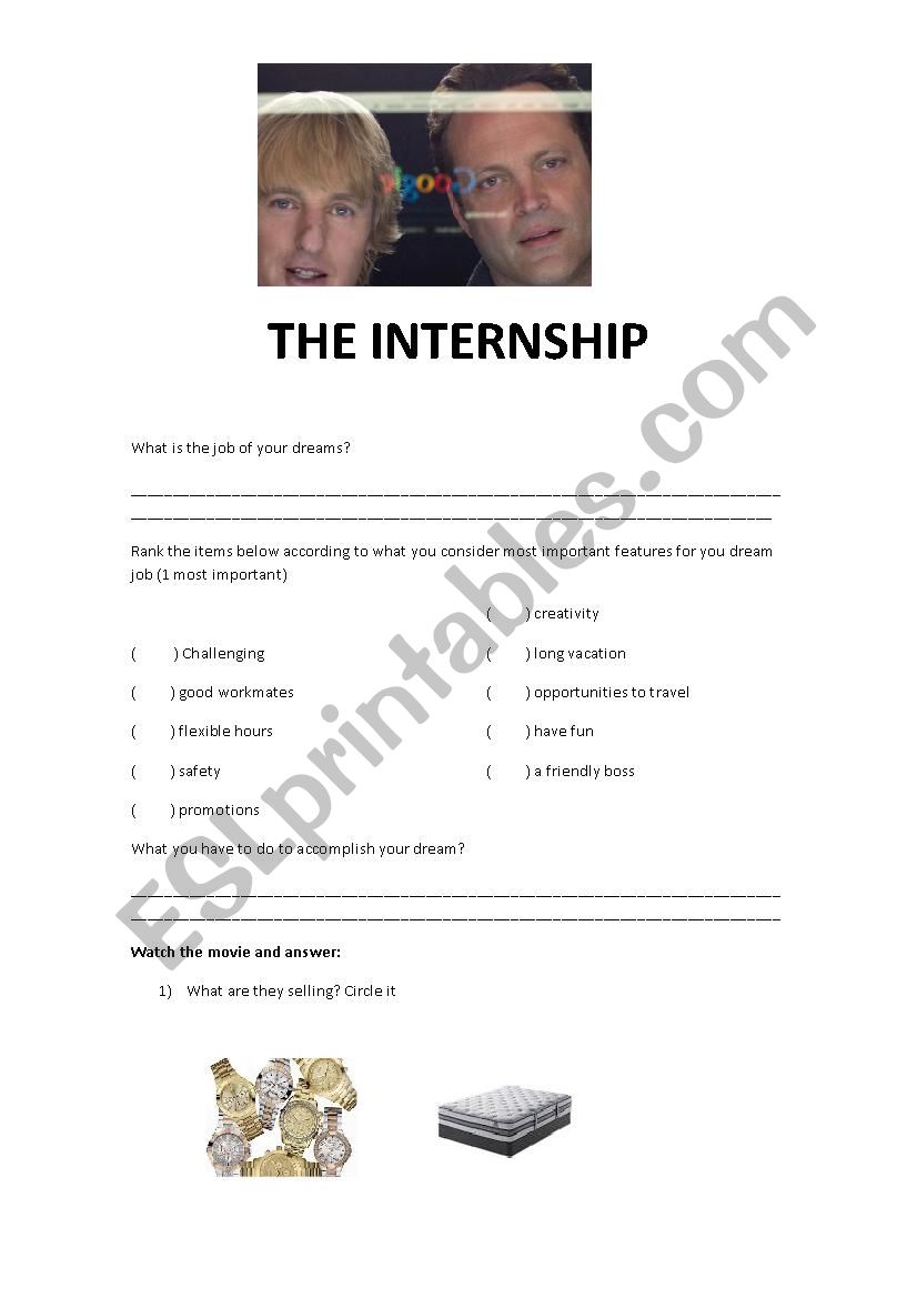 The Internship worksheet