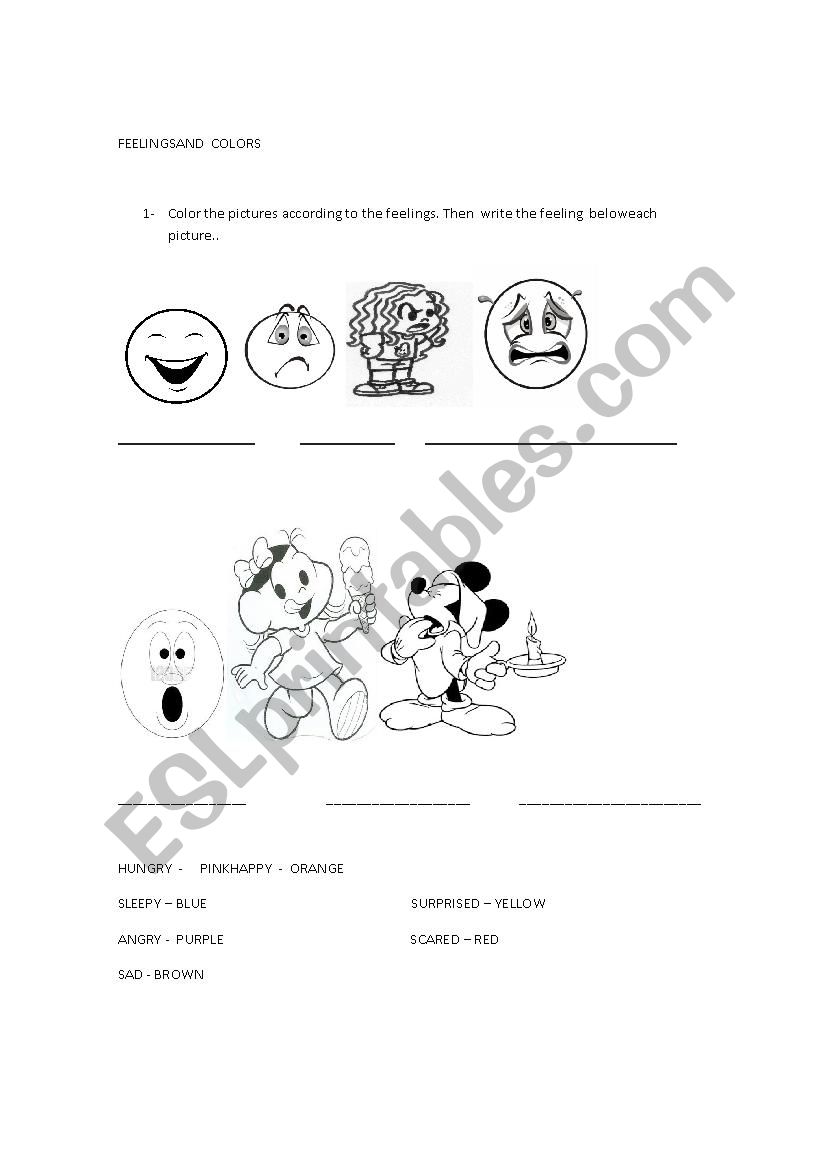 FEELINGS AND COLORS worksheet