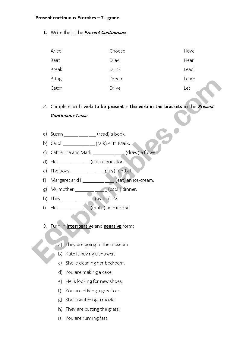 Present Continuous Exercises worksheet