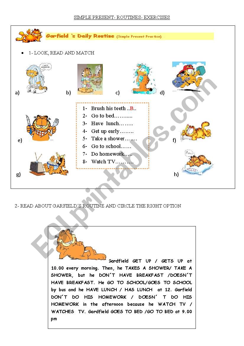 SIMPLE PRESENT -ROUTINES worksheet
