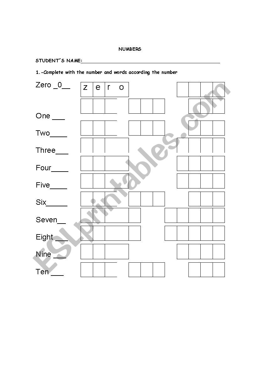 Numbers worksheet