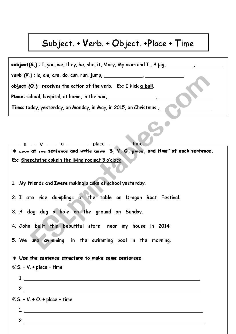 Sentence Structure worksheet