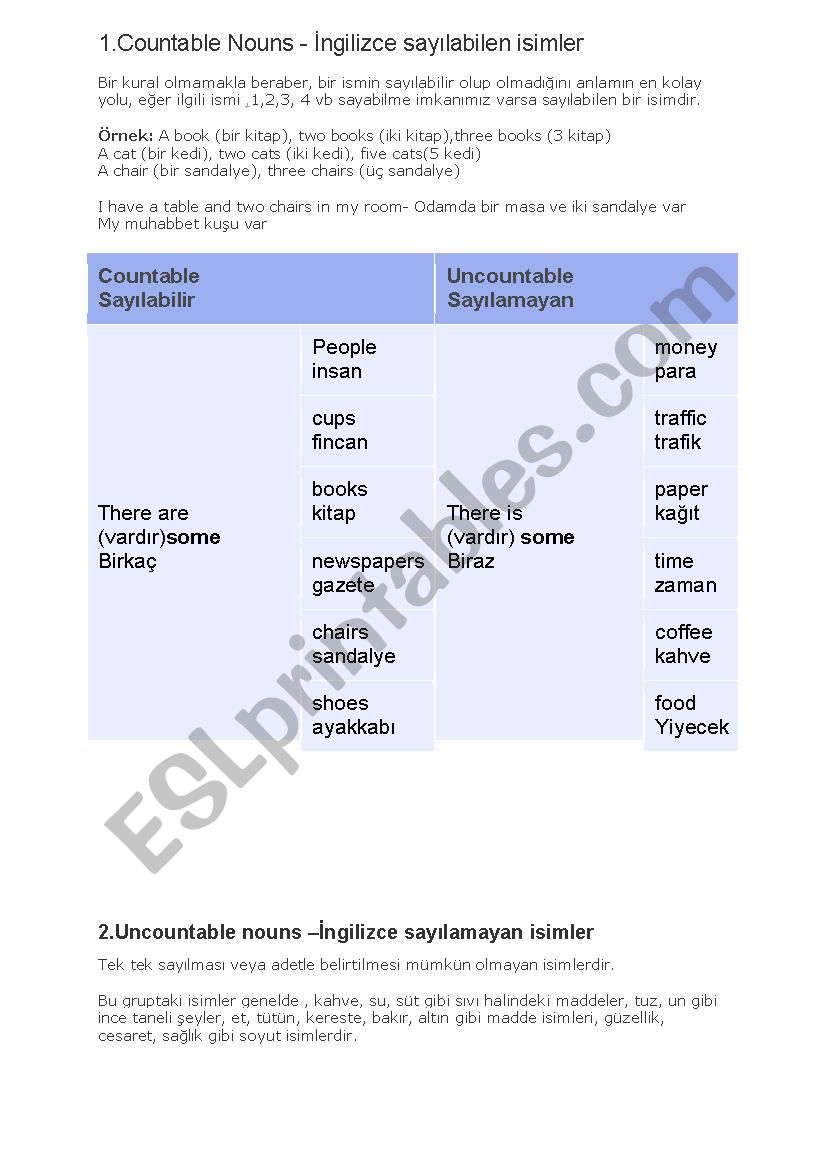 countables and uncountables worksheet