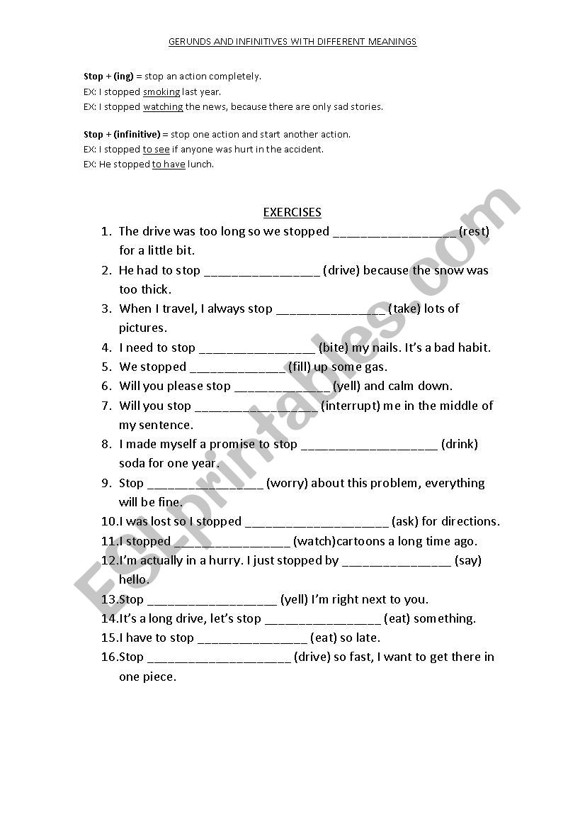 Gerunds and infinitives with change in meanings