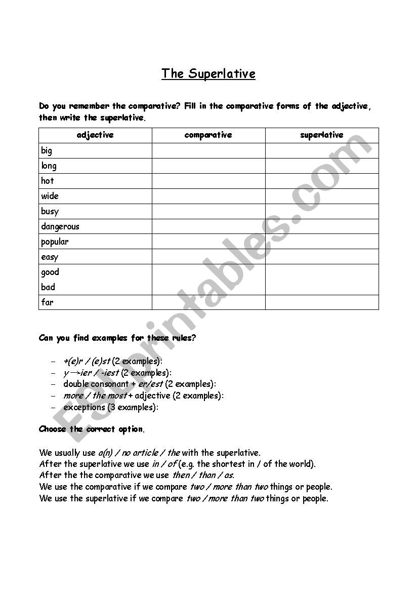 superlative worksheet
