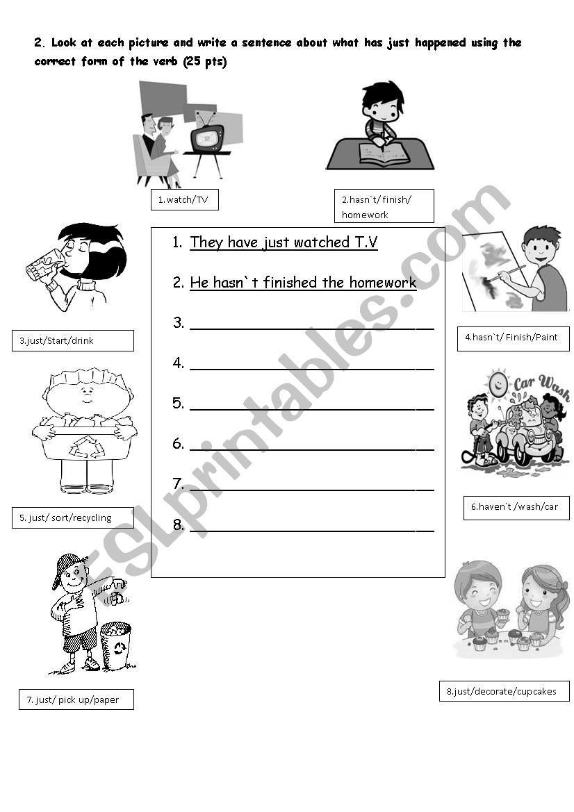 just+past participle worksheet