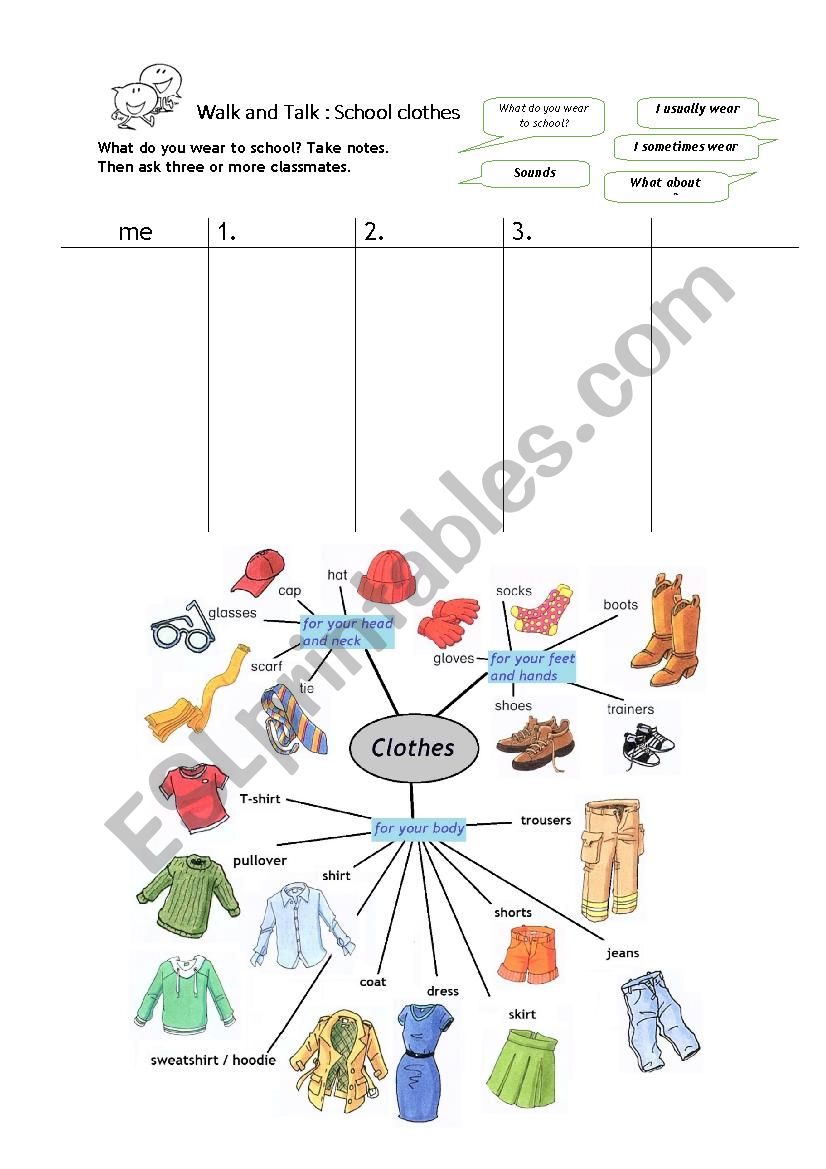 Worksheet Clothes - Walk and Talk