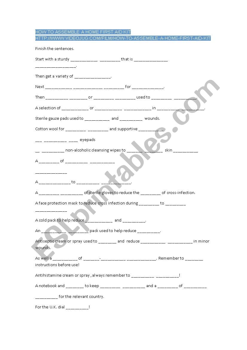 How to make a first aid kit worksheet