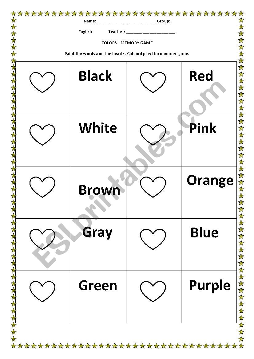 Memory game - colors worksheet