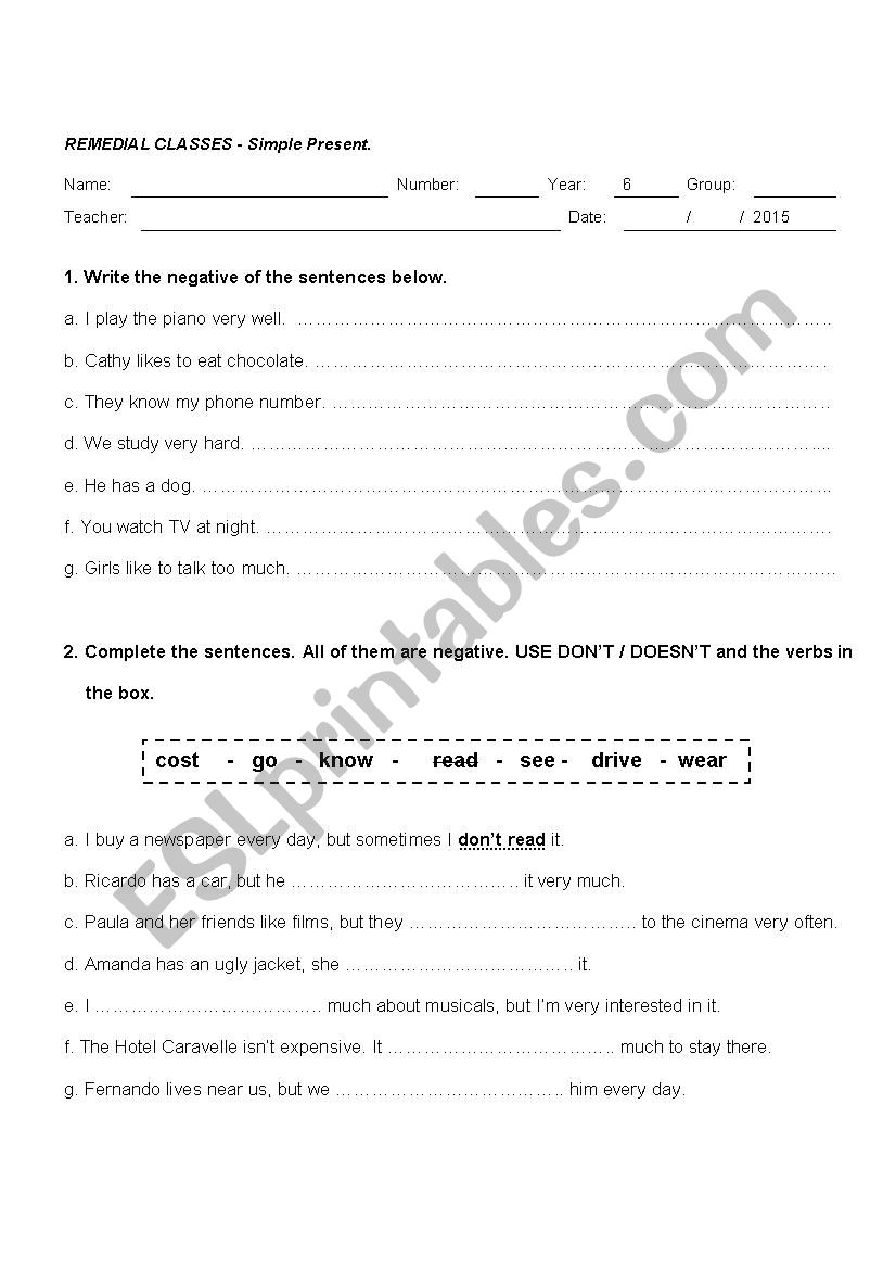 Simple Prsent activity worksheet