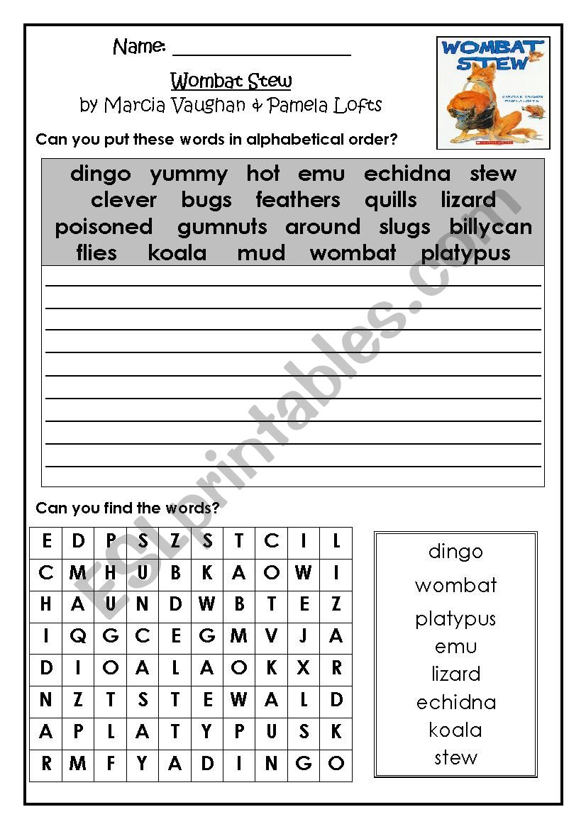 Wombatr Stew Worksheet worksheet