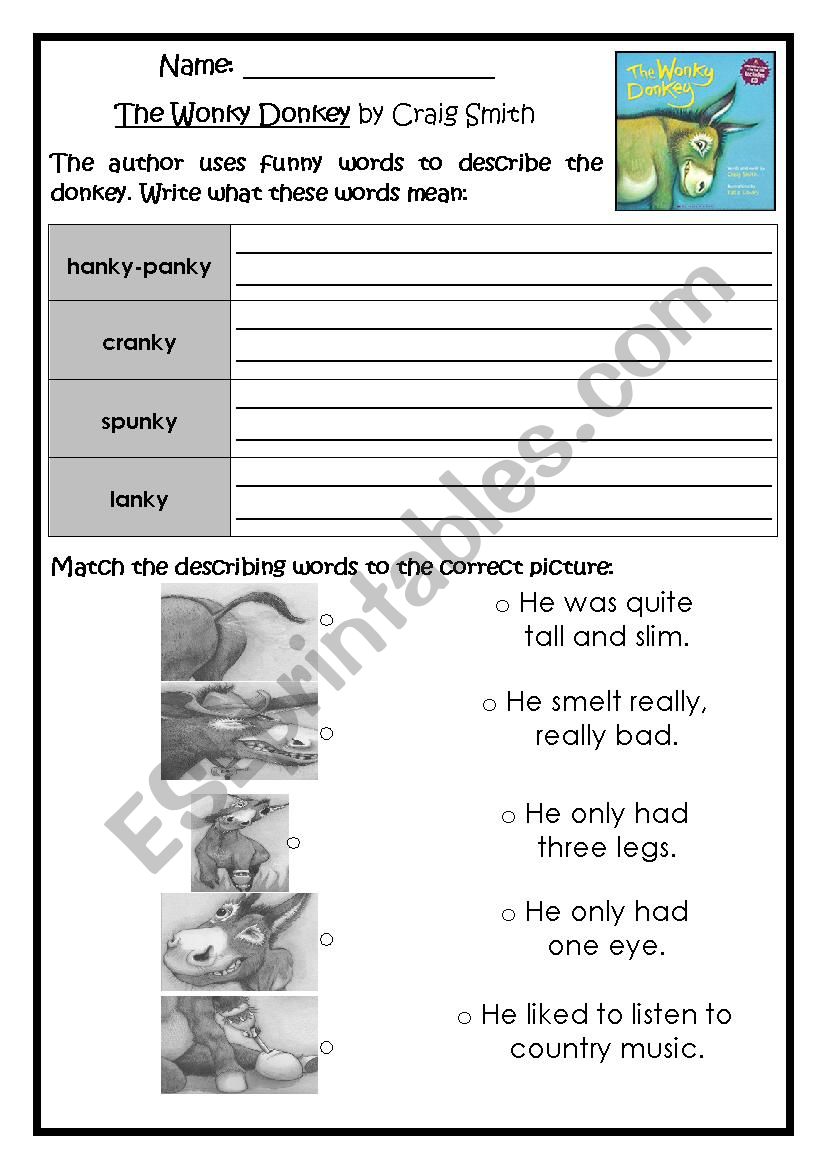 The Wonky Donkey Worksheets worksheet