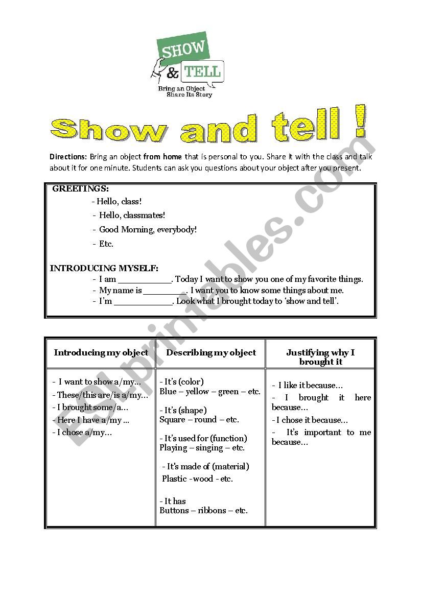 Show and Tell worksheet
