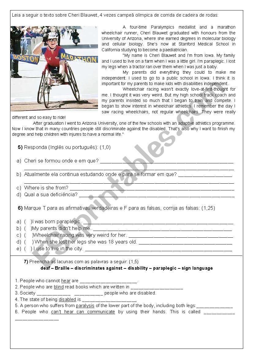 Disabilities worksheet