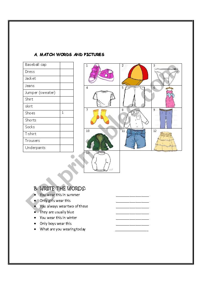 Clothes worksheet