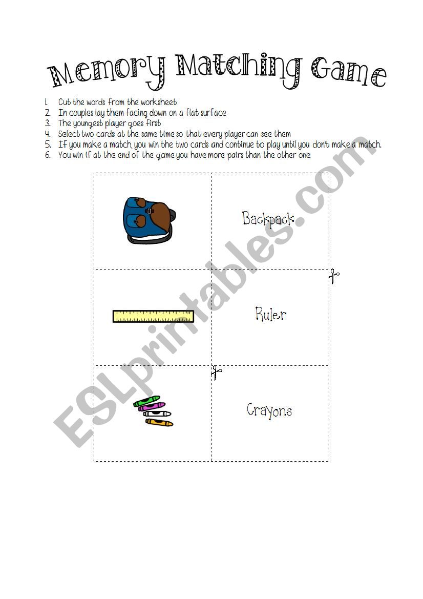 Memory Game with objects of the classroom