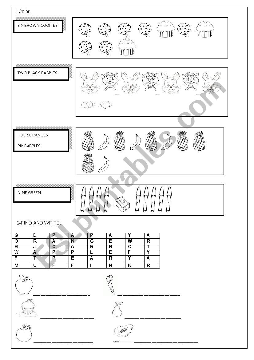 Numbers and fruits worksheet