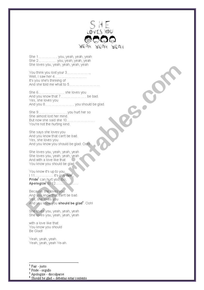 She loves You by The Beatles worksheet