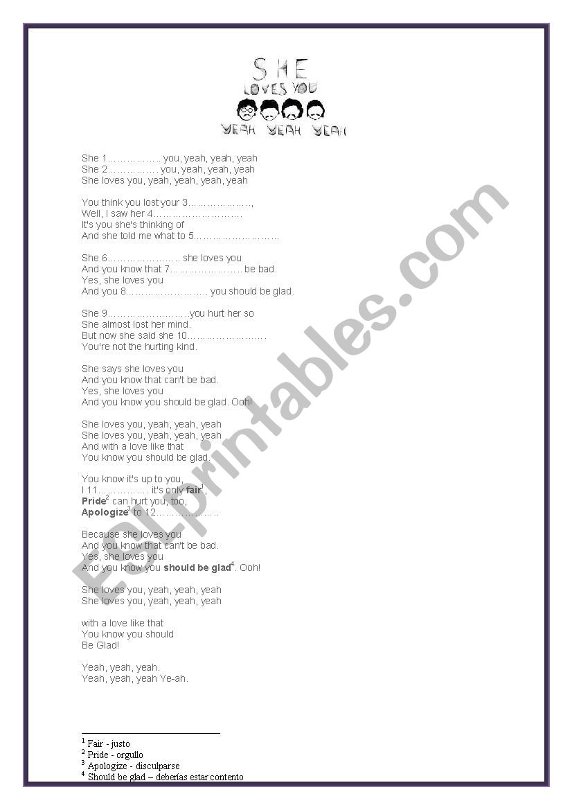 She loves You by The Beatles worksheet