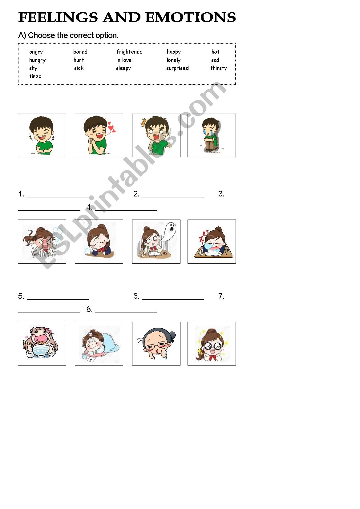 Feelings and emotions worksheet