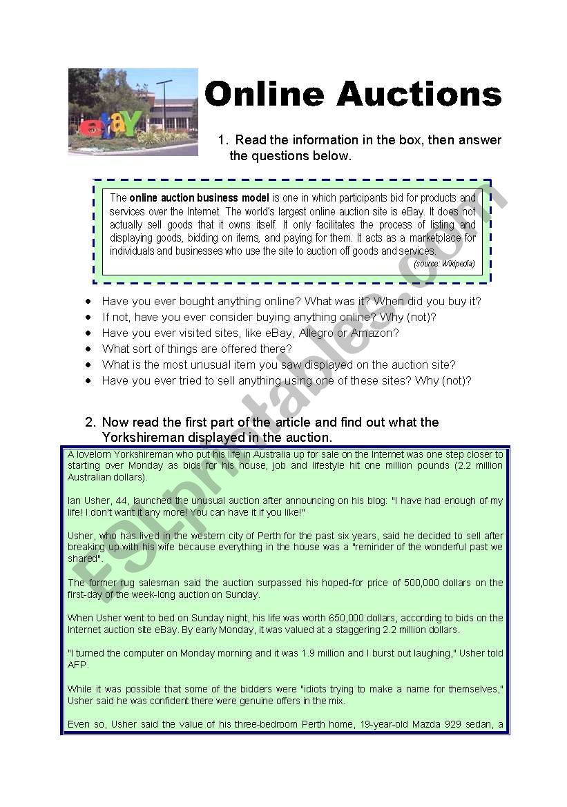 online auctions worksheet