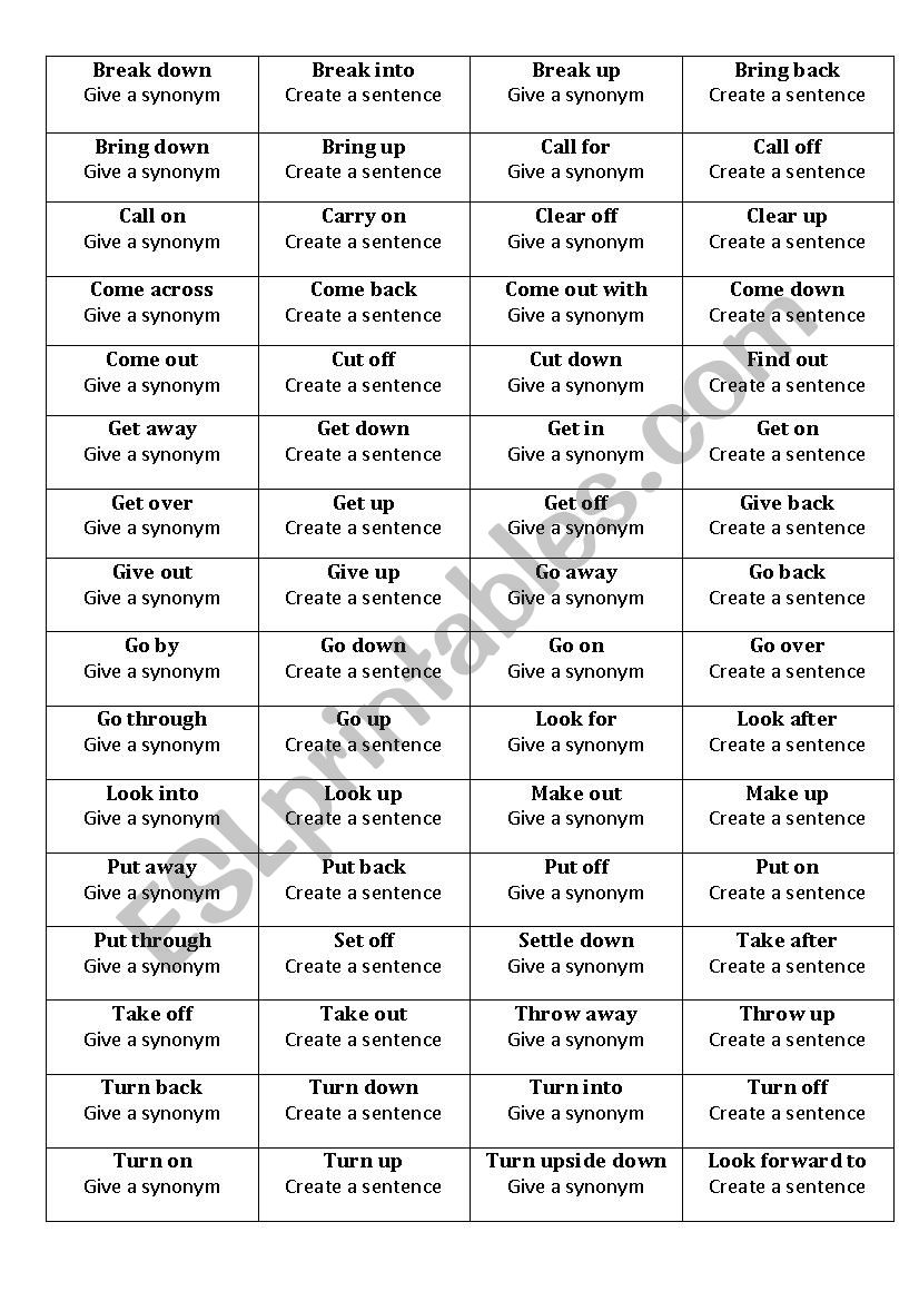 Phrasal Verbs game worksheet